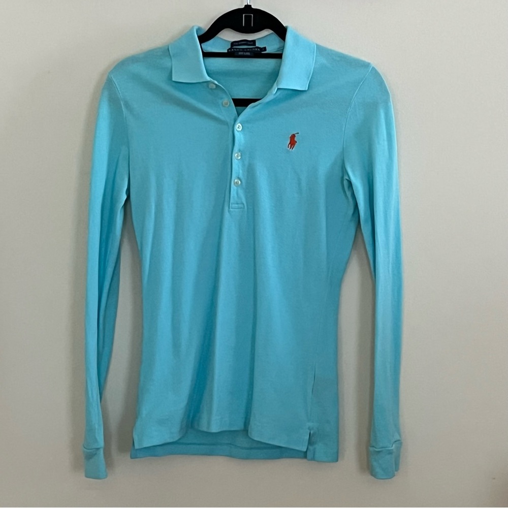 Ralph Lauren Long Sleeve Collared Polo - Light Blue